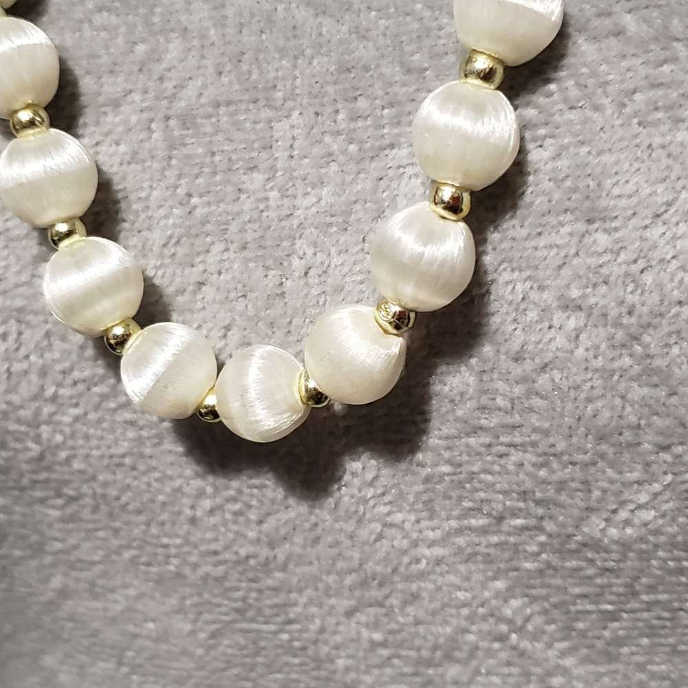 VTG Bead Necklace White Silk Satin Wrapped Boho Retro Glam Fairy Coquette Chic - Picture 4 of 8